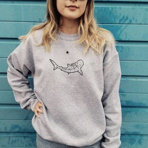 COPY - Handmade Unisex Whale Shark Embroidered Grey Sweatshirt